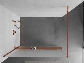 Mexen Kioto+, sprchová zástena s poličkou a držiakom na uteráky 140 x 200 cm, 8mm sklo námraza, profil ružové zlato, 800-140-121-60-30