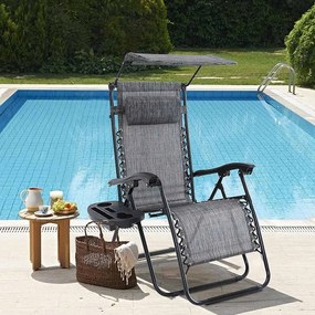 Zero gravity stolička s markízou a držiakom na pohár, 2 ks, viac farieb, sivá