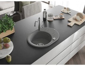 Mexen Kevin, drez granitový 586x458x190 mm, 1-komorový a drezová batéria Carla, šedá, 6517-71-670700-71