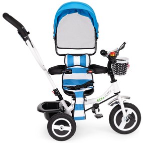 Trojkolka, kočík, otočný pojazd, modrá strieška, gumené kolesá, ECOTOYS
