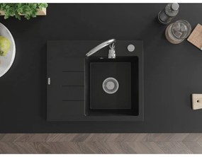 Mexen Ben, 1-komorový granitový drez 600x500x190 mm, pravý + chrómový sifón, čierna, 6523605000-77
