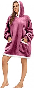 Baránková mikinová deka s rukávmi a kapucňou LAVENDR, vínová