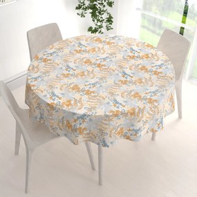 Biante Zamatový okrúhly obrus Tamara TMR-043 Hnedo-modré designové rastliny Ø 50 cm