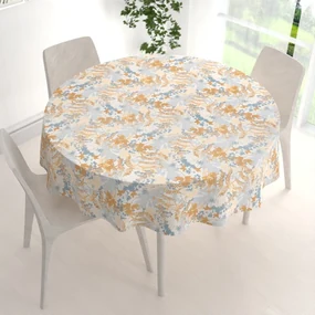 Biante Zamatový okrúhly obrus Tamara TMR-043 Hnedo-modré designové rastliny Ø 60 cm