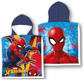 DETSKÝ BAVLNENÝ PONČO UTERÁK S KAPUCŇOU SPIDERMAN 50X115 CM VZOROVANÝ