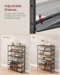 VASAGLE stojan na topánky, 6 poschodový, 28x75x114 cm, hnedo-čierny