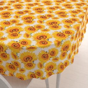 Biante Dekoračný oválny obrus PML-102 Slnečnice na bielom 100x160 cm