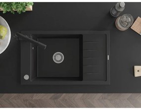 Mexen Elias, 1-komorový granitový drez s odkvapkávačom 795x480x200 mm a čierna batéria Duero, čierna, 6511-77-671600-70