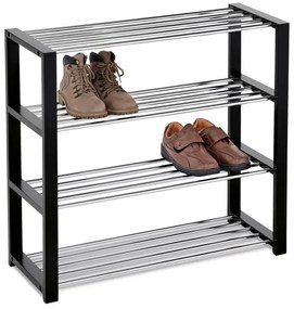 Botník, 4 kovové chromované police, masiv kaučukovník, černý matný lak