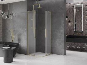 Mexen Velar L Duo, sprchový kút s posuvnými dverami 90 x 90 cm, 8mm sklo námraza, zlatá lesklá, 871-090-090-02-33-50