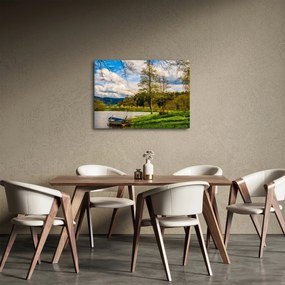 Obraz loďky pri jazere (70x50 cm)