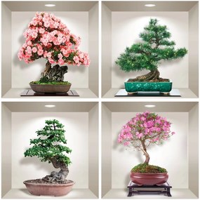 Sada 4 3D samolepiek na stenu Ambiance Bonsai of Seasons
