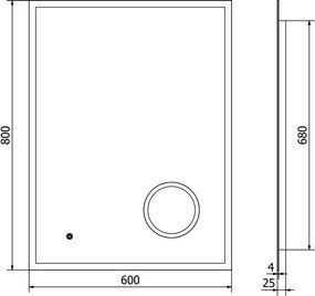 Mexen Kala kúpeľňové zrkadlo s podsvietením a kozmetickým zrkadielkom 60 x 80 cm, LED 6000K, anti-pára