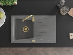 Mexen Cesar, granitový drez 775x470x190 mm, 1-komorový, šedá so zlatým sifónom, 6514771010-71-G