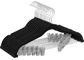 Vešiaky na nohavice, sada 12 zamatových vešiakov, čierne
