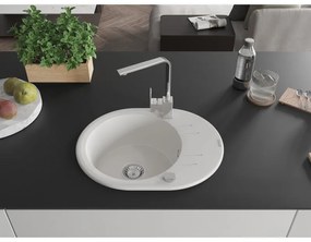 Mexen Kevin, drez granitový 586x458x190 mm, 1-komorový a chrómová Rita, biela, 6517-20-670300-00
