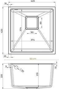 Sink Quality Argon 50, kuchynský granitový drez 420x420x225 mm + chrómový sifón, biela, SKQ-ARG.W.1KBO.50.X