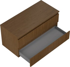 Mexen Rivel, kúpeľňová skrinka 100 cm s hornou časťou, 2 zásuvky, drážkovaná, orech, 91A20-10047-2-BFFC86