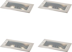 Sada 4 moderných zemných reflektorov oceľ 2-svetlá nastaviteľné IP65 - Oneon