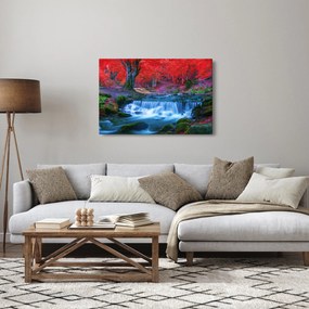 Obraz vodopádu v červenom lese (90x60 cm)