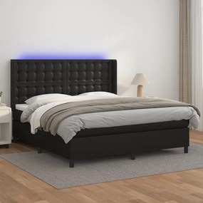 Boxspring posteľ s matracom a LED čierna 160x200 cm umelá koža 3139391