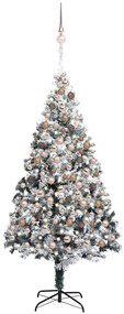 Umelý vianočný stromček s LED a súpravou gulí 210 cm zelený PVC 3077869