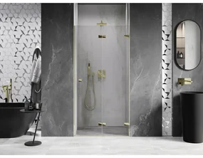 Mexen, Mexen Lunar-F pravé sklápacie sprchové dvere 65 cm, transparentné, zlaté - 836-065-000-50-00-P