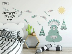 Pastelovo zelená nálepka na stenu medveď indián 50 x 100 cm