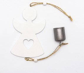 DECOLED Závesná drevená dekorácia, anjel, 12x8 cm so zvončekom 3 cm