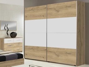 Šatníková skriňa s posuvnými dverami Nora, 225 cm, doskový dub/biela