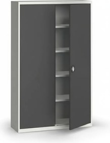 Plechová policová skriňa na náradie KOVONA, 1950 x 1200 x 400 mm, 4 police, sivá/grafit