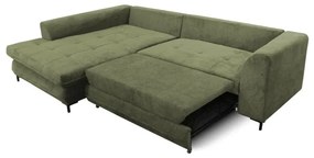 Rozkladacia rohová sedacia súprava v tvare L s úložným priestorom LAGOA, ľavé prevedenie, zelená