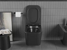 Mexen Teo závesné wc Rimless s toaletným Slim sedátkom z duroplastu, čierna matná - 30850685