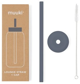 Silikónová slamka s čistiacou kefkou/s viečkom Smoke Grey – Muuki