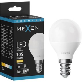 Mexen Nova, LED žiarovka E14, G45, 1W, teplá - 3000K, 105 lm - L101-E14-0130-01