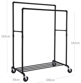 SongmicsHome Dvojitý stojan na oblečenie RARE, vodovodné rúry 100x59x162cm, čierna