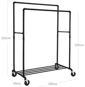 SongmicsHome Dvojitý stojan na oblečenie RARE, vodovodné rúry 100x59x162cm, čierna