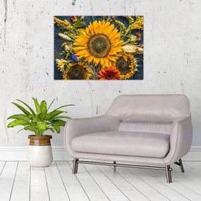 Sklenený obraz - Jesenné kvety (70x50 cm)
