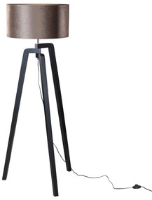 Stojacia lampa čierna s hnedým zamatovým tienidlom 50 cm - Puros