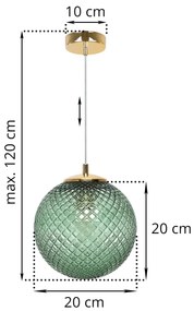 Závesne svietidlo Cannes, 1x zelené sklenené tienidlo (fi 20 cm), G