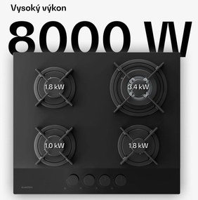 Klarstein Plynová varná doska Velaire, 4-platnička s elektrickým zapaľovaním, kompatibilná so zemným plynom a LPG, 8000W, 60cm