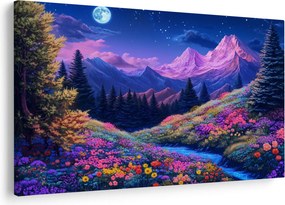 Obraz - Fialová krajina pri úplnku (90x60 cm)