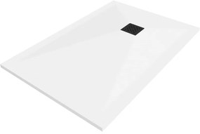Mexen Stone+, obdĺžniková vanička z minerálneho kompozitu 140 x 90 cm, biela, čierna krytka, 44109014-B