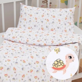 Biante Detské bavlnené posteľné obliečky do postieľky Sandra SA-373 Veselé korytnačky na bielom Do postieľky 90x120 a 40x60 cm