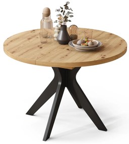 RENZO Dub Artisan/čierna noha - OKRÚHLY STÔL Ø110 ROZKLADACÍ DO 180 cm | DO KUCHYNE JEDÁLNE OBÝVAČKY RETRO