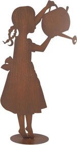 Hrdzavá kovová dekorácia dievča s kanvičkou - 36*12*62 cm