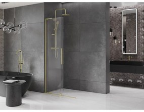 Mexen Velar L, posuvná sprchová zástena Walk-in 110 x 200 cm, 8mm číre sklo, zlatá matná, 871-110-003-03-55