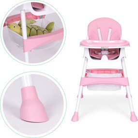 ECOTOYS jedálenské kresielko pre deti, ružové, 5-bodové