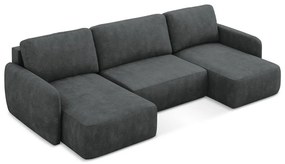 Tmavosivá ženilková rozkladacia/s úložným priestorom rohová pohovka (do tvaru "U") Lilo – Makamii