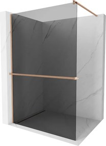 Mexen Kioto+, sprchová zástena Walk-In s poličkou a vešiakom 70 x 200 cm, 8mm šedé sklo, medený matný profil, 800-070-121-65-40